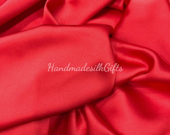 100% PURE MULBERRY SILK fabric by the yard - Red Silk satin – Dress making – Gift for women – 19mm - Silk for sewing - Silk apparel fabric