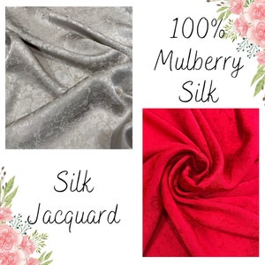 100% PURE MULBERRY SILK fabric by the yard Silk Jacquard Floral silk Dress making Gift for her Silk for sewing Rose pattern image 6