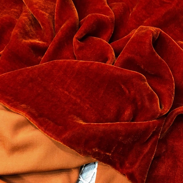 Tissu de velours 100 % PURE MULBERRY SILK par yard - Velours de soie orange pour robe, jupe, vêtement haut de gamme - Cadeau pour elle - Vêtements de couture