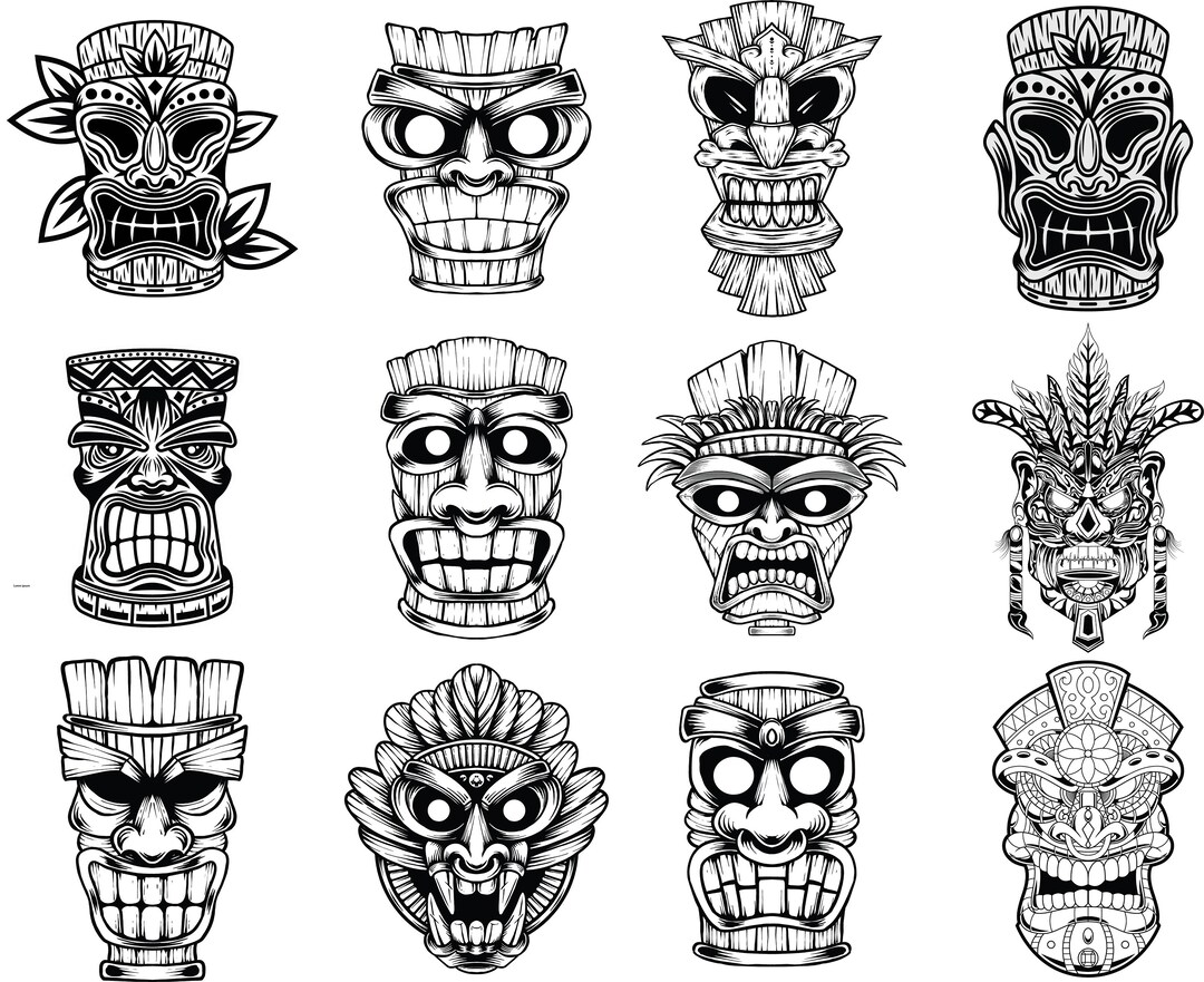 Tiki Svg Tiki Head Png Tribal Eps Luau Svg Totem Tiki Etsy