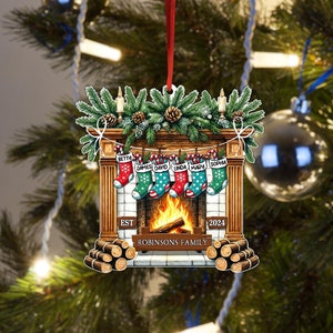 Personalized Family Christmas Decoration, Christmas Ornaments, Family Christmas Stocking Ornament, Stockings on Fireplace, Christmas Gift