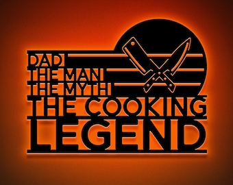 Chef Knife Metal Dad Sign with LED Lights, Kitchen Wall Decor
