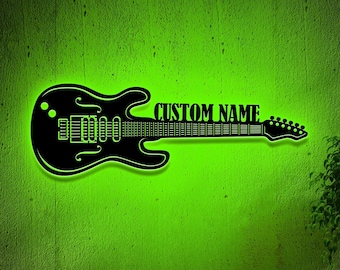 Custom Name Electric Guitar LED Wall Art, Music Room Decor