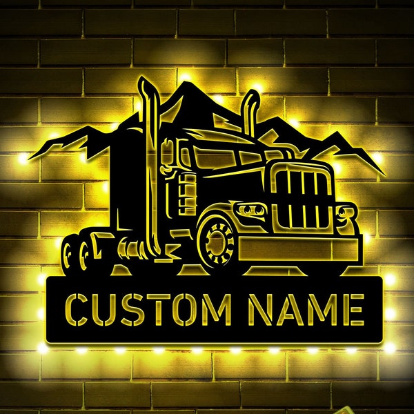 Custom Metal Semi Truck Driver Sign with Led Light, Truck Driver Gift, Semi Truck Wall Decor, Fathers Day Gift, Trucking Company Wall Art