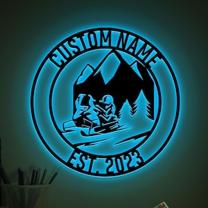 Custom Snowmobile Metal Sign with Led Light, Snowmobile Birthday Gift, Snowmobile Sport Sign, Snowmobiler Wall Art, Snow Sled Home Decor