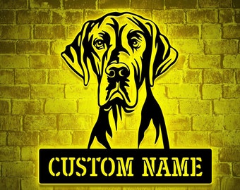 Custom Great Dane Metal Sign, Dog Name Wall Decor, LED Option