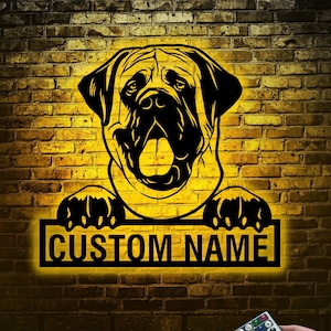English Mastiff Dog Metal Wall Art Led Light, English Mastiff Name Sign, English Mastiff Gift, Dog Lover Gift Dog House Decor, Birthday Gift