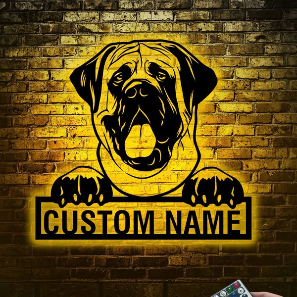 English Mastiff Dog Metal Wall Art Led Light, English Mastiff Name Sign, English Mastiff Gift, Dog Lover Gift Dog House Decor, Birthday Gift