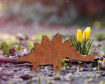 Rusty Metal Stegosaurus Garden Sign, Outdoor Dinosaur Decor