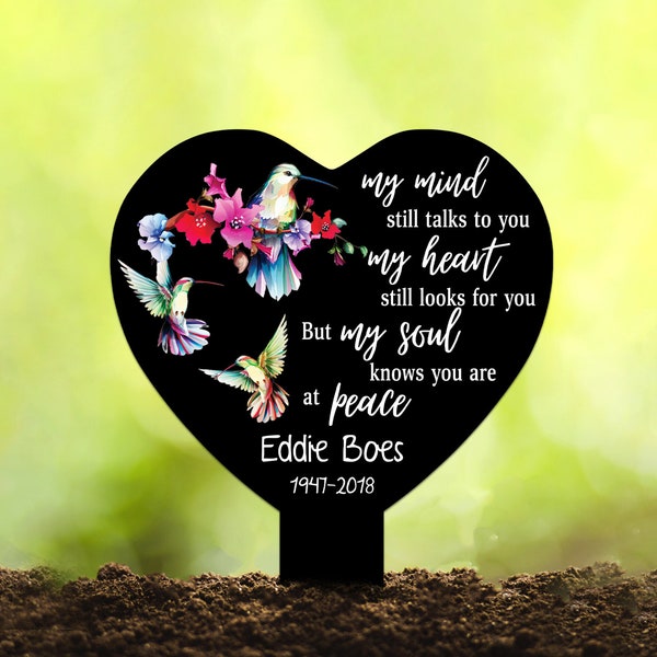 Personalized Hummingbird Memorial Stake, Heart Acrylic Grave Marker, Garden Plaque