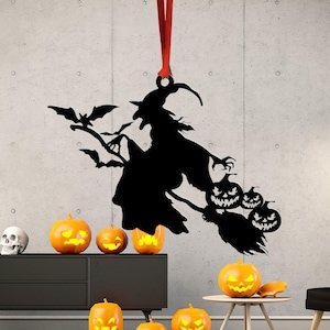 Witch on Broom Ornament, Hallowee Metal Ornament, Witch Ornament, Flying Witch, Spooky Halloween, Halloween Gift, Halloween Home Decor