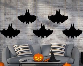 Hanging Black Bats, Halloween Aluminum Metal Sign, Spooky Decor