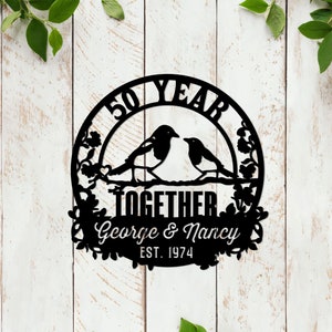 50 Year Anniversary Metal Sign with Led Lights, Wedding Anniversary Metal Wall Art, Parents Anniversary, Doves Sign, 50th Anniversary Gift