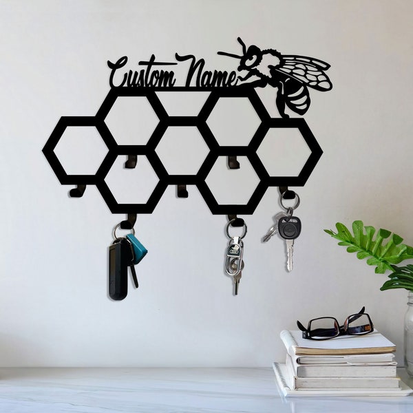 Custom Honey Comb Key Holder, Metal Key Rack for Wall, Beehive Key Hanger, Porch Entryway Decor, Honeycomb Wall Art, Housewarming Gift