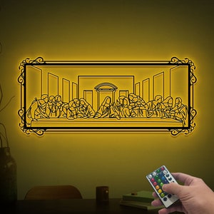 Jesus Last Supper Metal Sign with Led Lights, Jesus Christ Line Art Wall Hangings, Christian Gift, Religious Decor, Gift For Parents