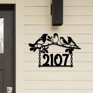 Custom House Number Metal Sign, Bird House Number Sign, Metal Address Sign, Birds on Tree Branch, Address Plaque, Housewarming Gift