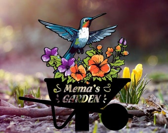 Custom Hummingbird Metal Garden Stake, Bird with Stakes Garden Sign, Personalized Garden Name Sign, Mother's Day Gift, Garden Decor