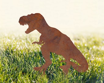 Rusty Metal T-Rex Garden Stake, Dinosaur Yard Art