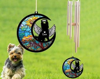 Custom Yorkshire Terrier Memorial Wind Chime, Sunflower Suncatcher Wind Chime Memorial, Memorial Gift, Pet Sympathy, Dog Loss Garden Decor