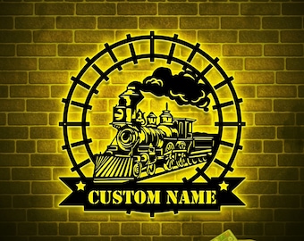 Custom Train Metal Wall LED Lights, Railroad Wall Decor, Railroad Sign, Man Cave Decor, Train Driver Gift, Housewarming Gift, Home Decor