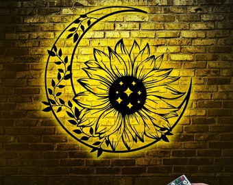 Sunflower Metal Wall Decor with LED Light, Farmhouse Welcome Sign
