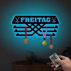 Personalized Medal Holder with Led Lights, Custom Hockey Medal Holder, Medal Hanger Display, Sports Medal Display, Hockey Player Gift