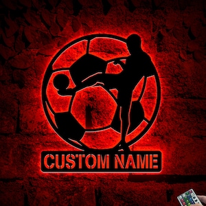 Personalized Soccer Metal Sign With Led Light, Soccer Player Sign, Gift For Soccer Player, Kid Room Decor, Wall Hanger, Unique Gift