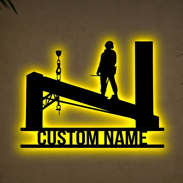 Custom Ironworker Metal Sign Led Lights, Welder Name Sign, Ironworker Home Decor, Welder Wall Hanging Xmas Birthday Gift for Ironworker Dad