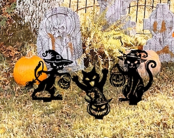 Black Metal Halloween Cat Yard Stake, Spooky Garden Decor