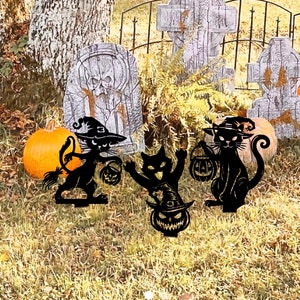 Halloween Metal Black Creepy Cat, Black Cat Halloween Decor Yard Stake, Fall Garden Decor, Front Porch Decor, Spooky Cat, Halloween Gift