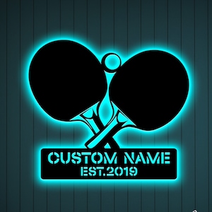 Custom Ping Pong Paddle Metal Sign with Led Light, Table Tennis Sign Ping Pong Gift, Game Room Decor Ping Pong Room Decor Xmas Birthday Gift