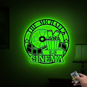 Personalized Home Cinema Metal Wall Art with Lights, Movie Room Art, Theater Metal Sign, Vintage Movie Sign, Fathers Day Gift, Room Decor