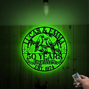 50 Year Anniversary Metal Sign Led Light, Wedding Anniversary Metal Wall Art, Parrots Metal Sign, Parents Anniversary, 50th Anniversary Gift