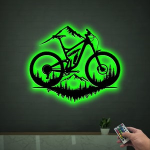 Mountain Bike Metal Sign with Led Lights, Metal Bicycle Wall Decor, Biker Gifts, Biking Wall Art, Gifts for Cyclist, Bicycle Lover Gift