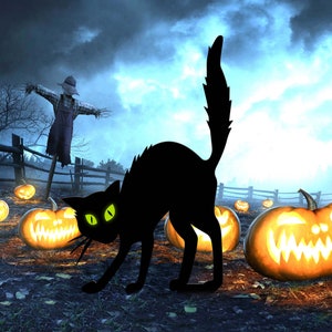 Cat Garden Stake with Luminous Eyes, Black Cat Yard Stake, Halloween Yard Metal Sign Decoration, Grumpy Cat Sign, Funny Sign, Unique Gift