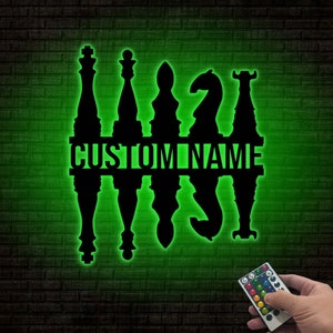Personalized Chess Metal Sign Wall Art with Led Lights, Custom Chess Player Name Sign, Chess Lover Gift, Home Decor, Chess Antler Decor