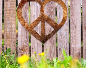 Peace Heart Rusty Metal, Love Heart Rusty Metal Sign, Valentine Sign, Wall Hangings, Outdoor Metal Art, Housewarming Gifts, Rustic Decor