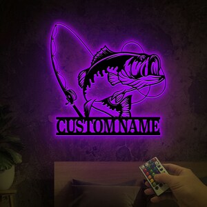 Custom Largemouth Bass Fish Metal Sign Led Lights, Bass Fishing Name ...