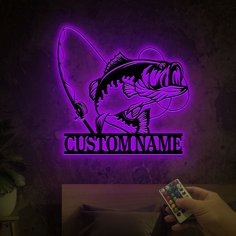 Custom Largemouth Bass Fish Metal Sign Led Lights, Bass Fishing Name Sign, Fish Pole Decor, Lake House Fishing Wall Art, Fishing Dad Gift image 9