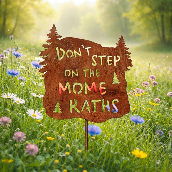 Don't Step on the Mome Raths Yard and Garden Stick Sign Alice in Wonderland, Metal Rusty Sign, Rustic Sign