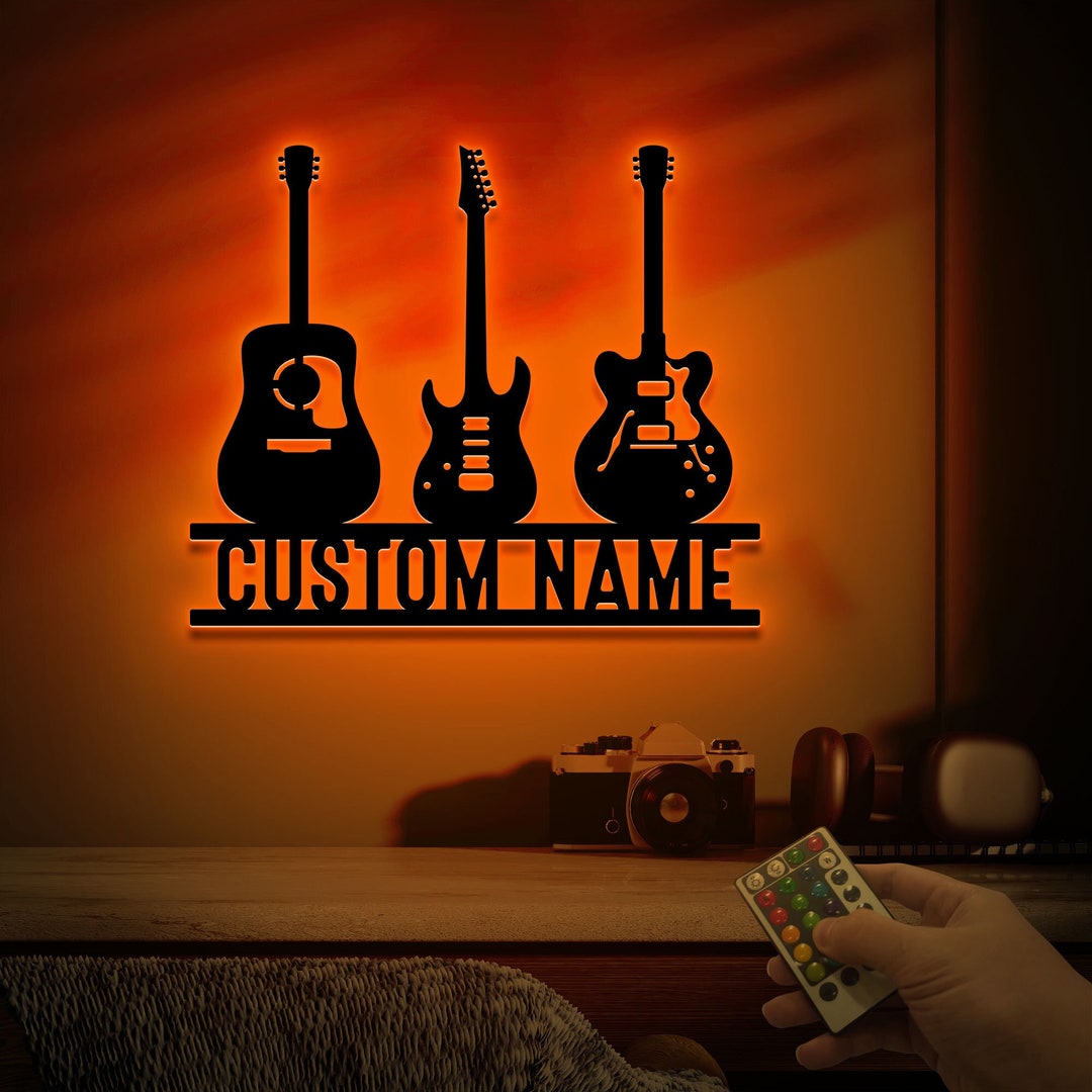 Personalized Guitar Metal Art With Led Lights, Guitar Player Wall Decor