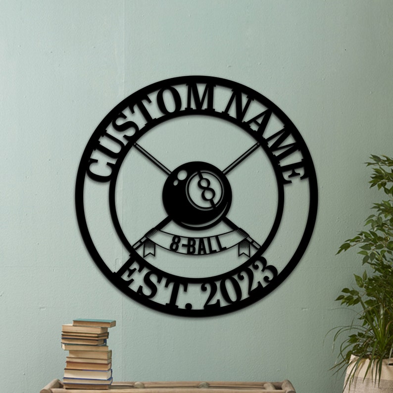 8 Ball Billiards Metal Wall Art Led Light Billiard Room Sign Etsy