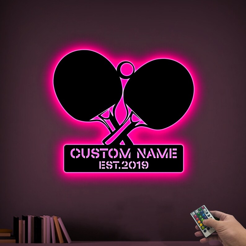 Custom Ping Pong Paddle Metal LED Sign, Game Room Decor image 7
