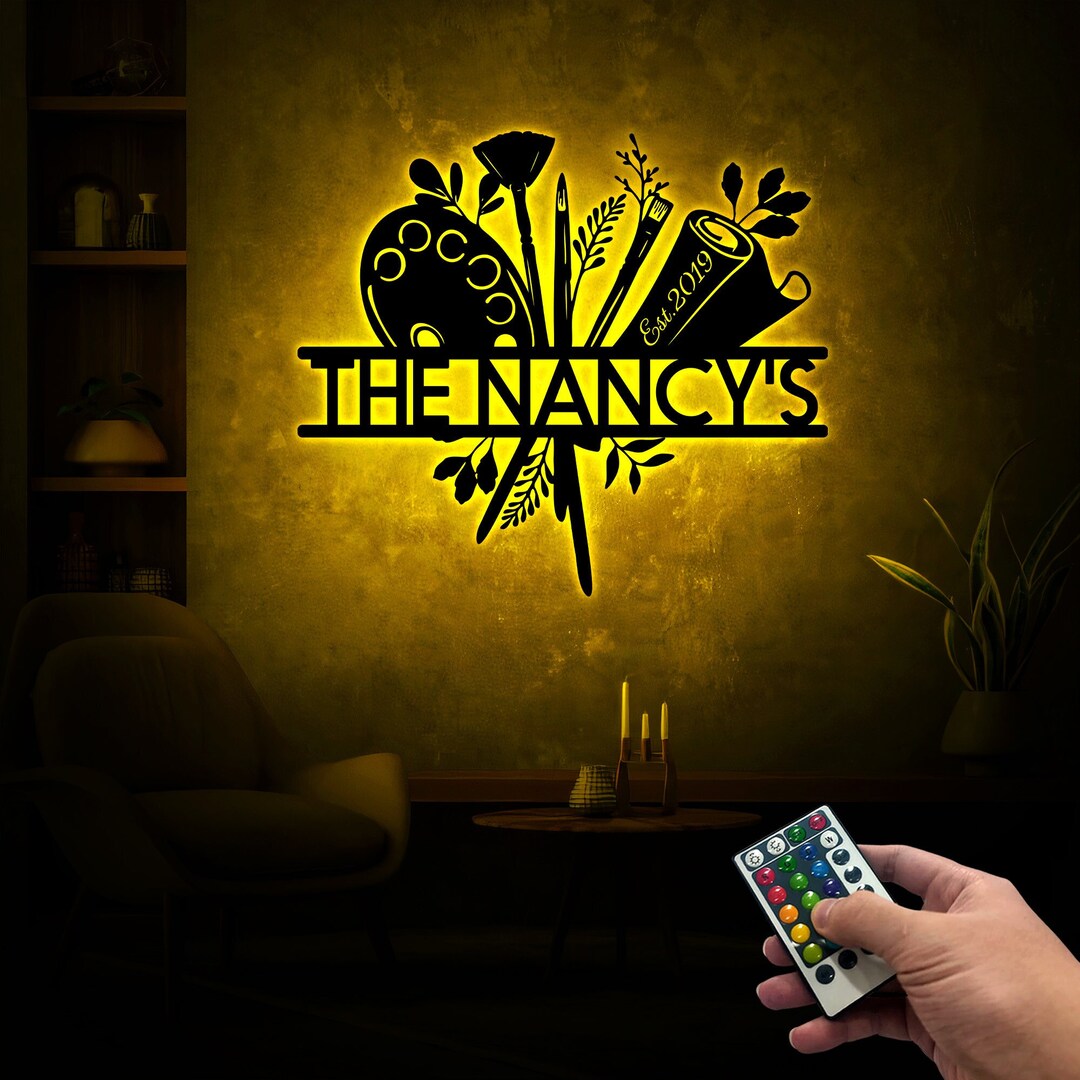 Painting Metal Wall Art Led Light, Artist Tools Metal Sign, Artist