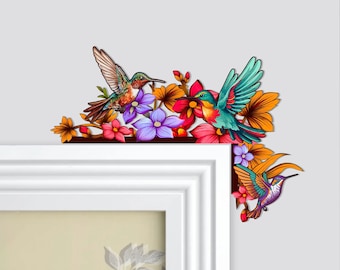 Hummingbird Floral Door Corner Sign, Laser Cut Polywood Topper