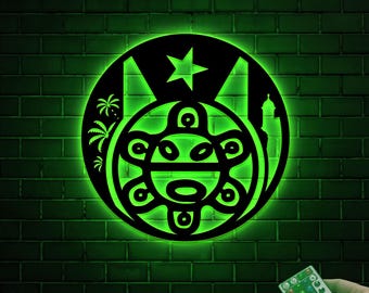 Puerto Rico Metal Wall Art, Taino Sun, LED Home Decor