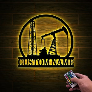 Custom Oil Field Metal Sign Wall Art with Led Light, Personalized Oil Rig Derrickhand Name Sign, Derrickhand Gift, Gift for Oil Field Worker