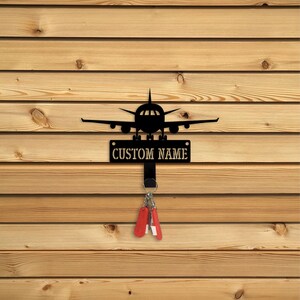 Custom Airplane Metal Key Holder, Pilot Name Sign, Metal Coat Rack ...