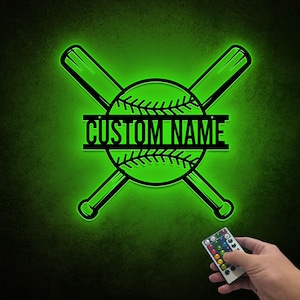 Custom Baseball Bat Metal Sign with LED Lights, Baseball Name Sign, Baseball Lover, Sport Room Decor, Kids Nursery Room Decor, Gift for Him