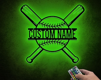 Custom Baseball Bat Metal Sign with LED Lights, Baseball Name Sign, Baseball Lover, Sport Room Decor, Kids Nursery Room Decor, Gift for Him